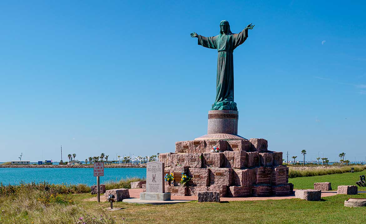 Isla Blanca in South Padre island. Jesus Christ of the Fisherman statue